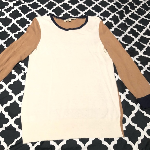Ann Taylor Loft Womens Crew Neck Sweater Rabbit Hair Blend Sz Medium White Brown - Picture 1 of 5